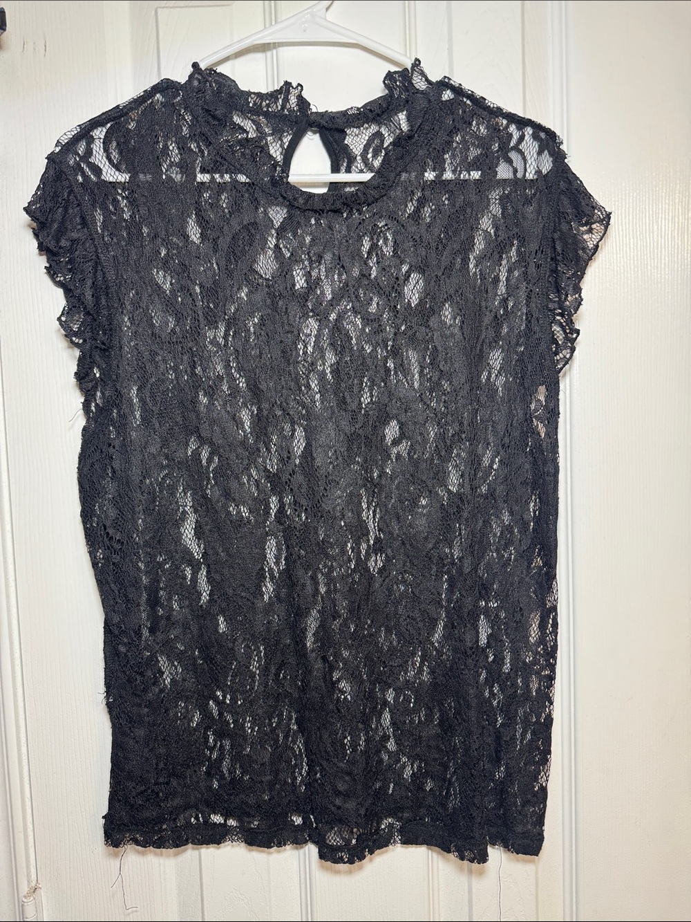 Black Lace Short Sleeve Overlay Top